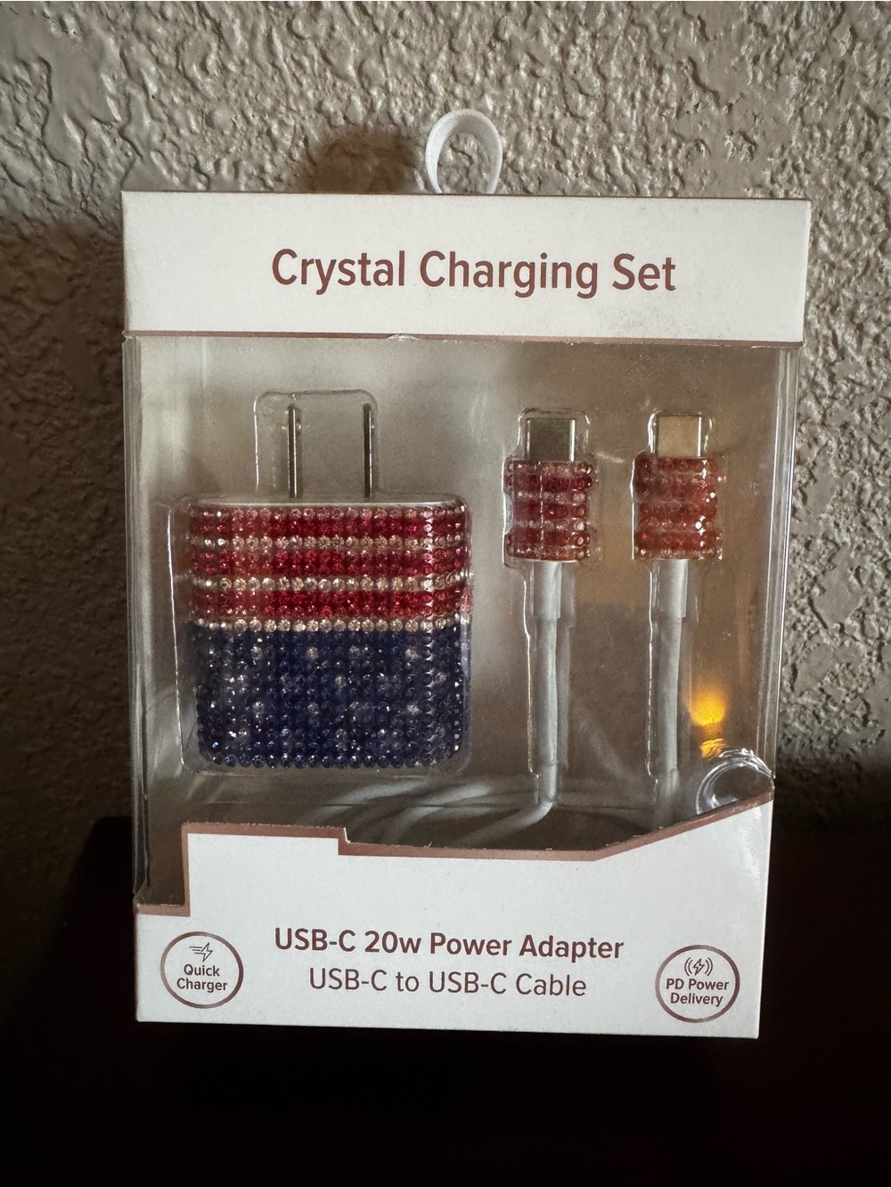 NIB Crystal Charging Set USB-C 20W Power Adapter - Decorative Red, White & Blue